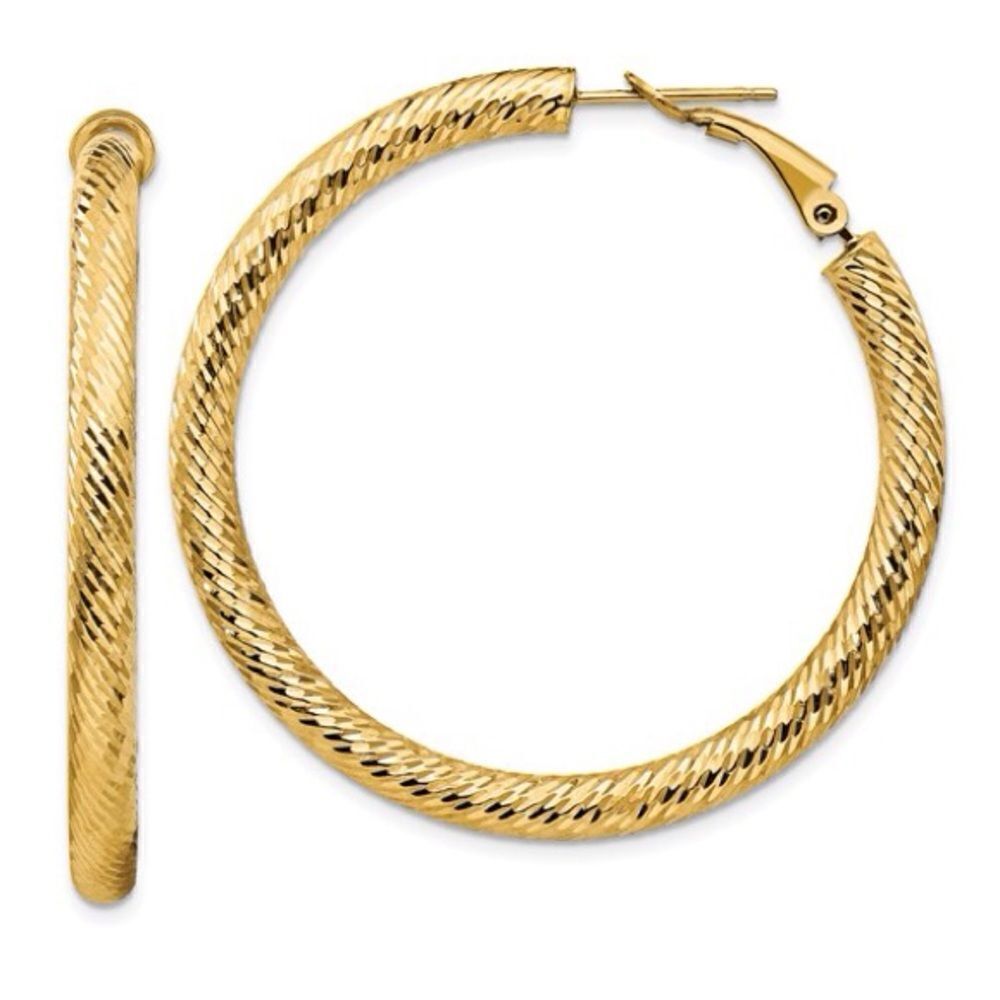 Exquisite 14k Yellow Gold Diamond-Cut Hoop Earrings for Women